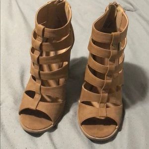 Tan cage like heels